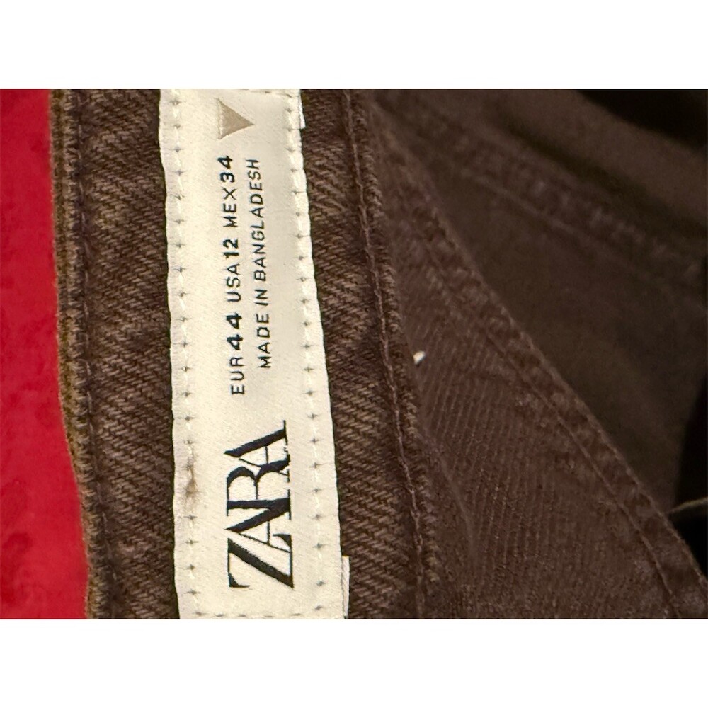 ZARA Jeans Womens Size 12 Brown Dark Wash Straight Leg Mid Rise 5-Pocket - Picture 6 of 8